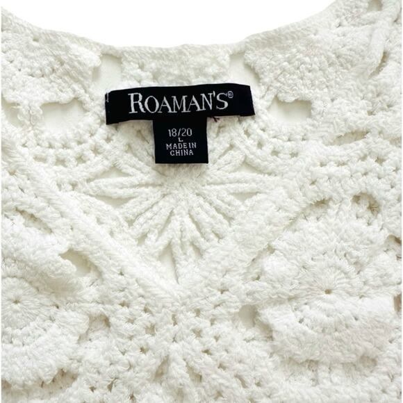 Roamans White French Crochet Short Sleeve Cotton Top Sweater Size 18/20 NEW - Picture 2 of 13
